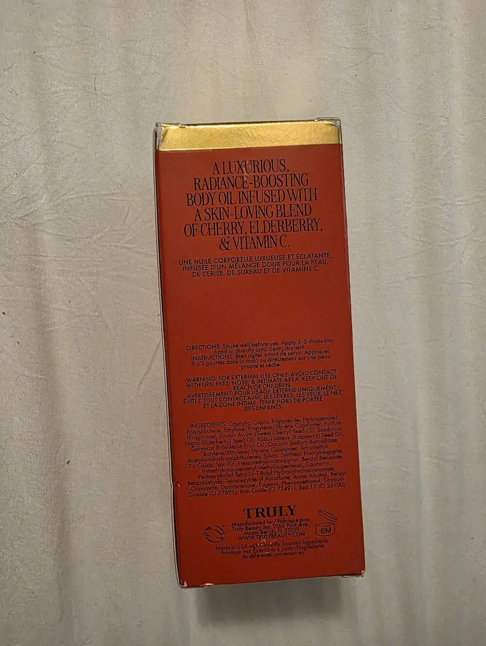 TRULY Cherry Baby Luxury Body Oil - Red and Gold Packaging